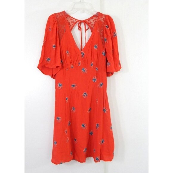 FREE PEOPLE mockingbird mini dress backless lace flutter sleeve floral XS 0 - Picture 2 of 10